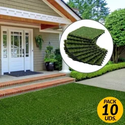 Pack de 10 placas de césped artificial Outsunny verde grosor 25mm