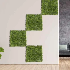 Pack de 4 planchas de jardín vertical artificial hoja redondeada verde