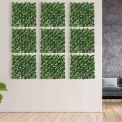 Pack de 4 planchas de jardín vertical artificial con flores verde/blanco