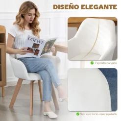 Pack de 2 sillas de comedor Cream Homcom tapizadas blanco 80x54x57 cm