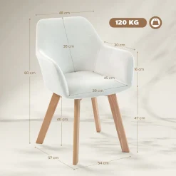Pack de 2 sillas de comedor Cream Homcom tapizadas blanco 80x54x57 cm