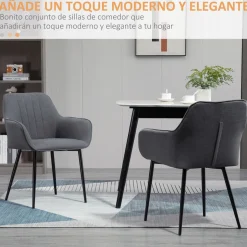Pack de 2 sillas de comedor Uchiko Homcom tapizado lino gris 81x59,5x56,5 cm