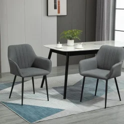 Pack de 2 sillas de comedor Uchiko Homcom tapizado lino gris 81x59,5x56,5 cm