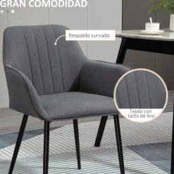 Pack de 2 sillas de comedor Uchiko Homcom tapizado lino gris 81x59,5x56,5 cm
