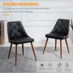 Pack de 2 sillas de comedor Mel Homcom cuero sintético negro