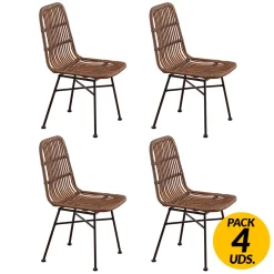 Pack de 4 sillas de comedor Thai ratán marrón/negro