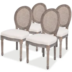 Pack de 4 sillas de comedor Carlos V lino + ratán crema
