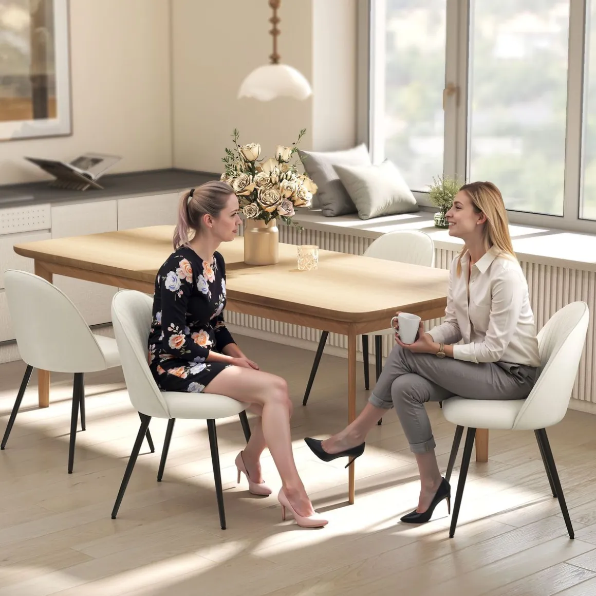 Pack de 4 sillas de comedor Macarena Homcom crema