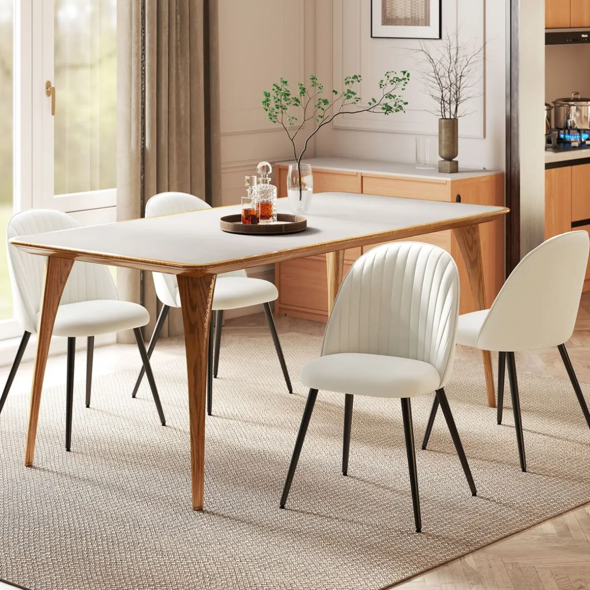Pack de 4 sillas de comedor Macarena Homcom crema