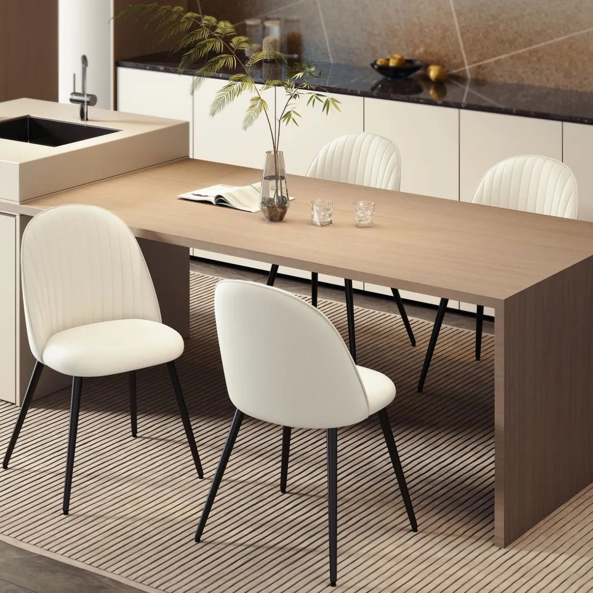 Pack de 4 sillas de comedor Macarena Homcom crema