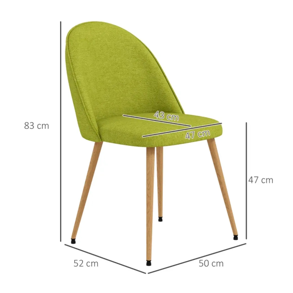 Pack de 2 sillas de comedor Boho Homcom verde pistacho 83x50x52 cm