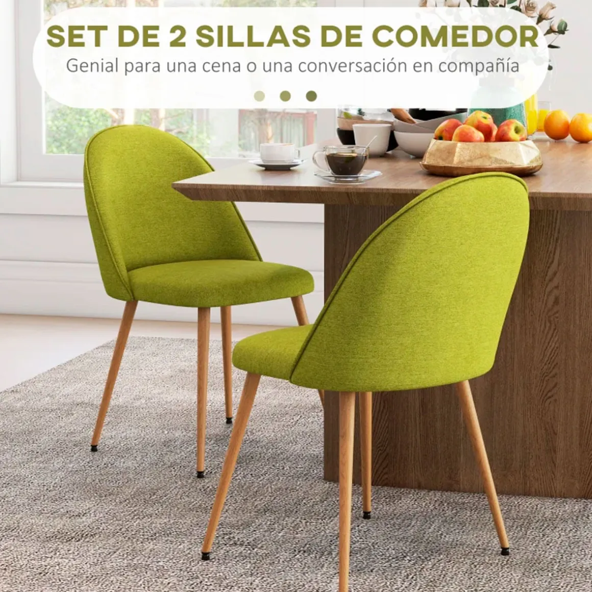 Pack de 2 sillas de comedor Boho Homcom verde pistacho 83x50x52 cm