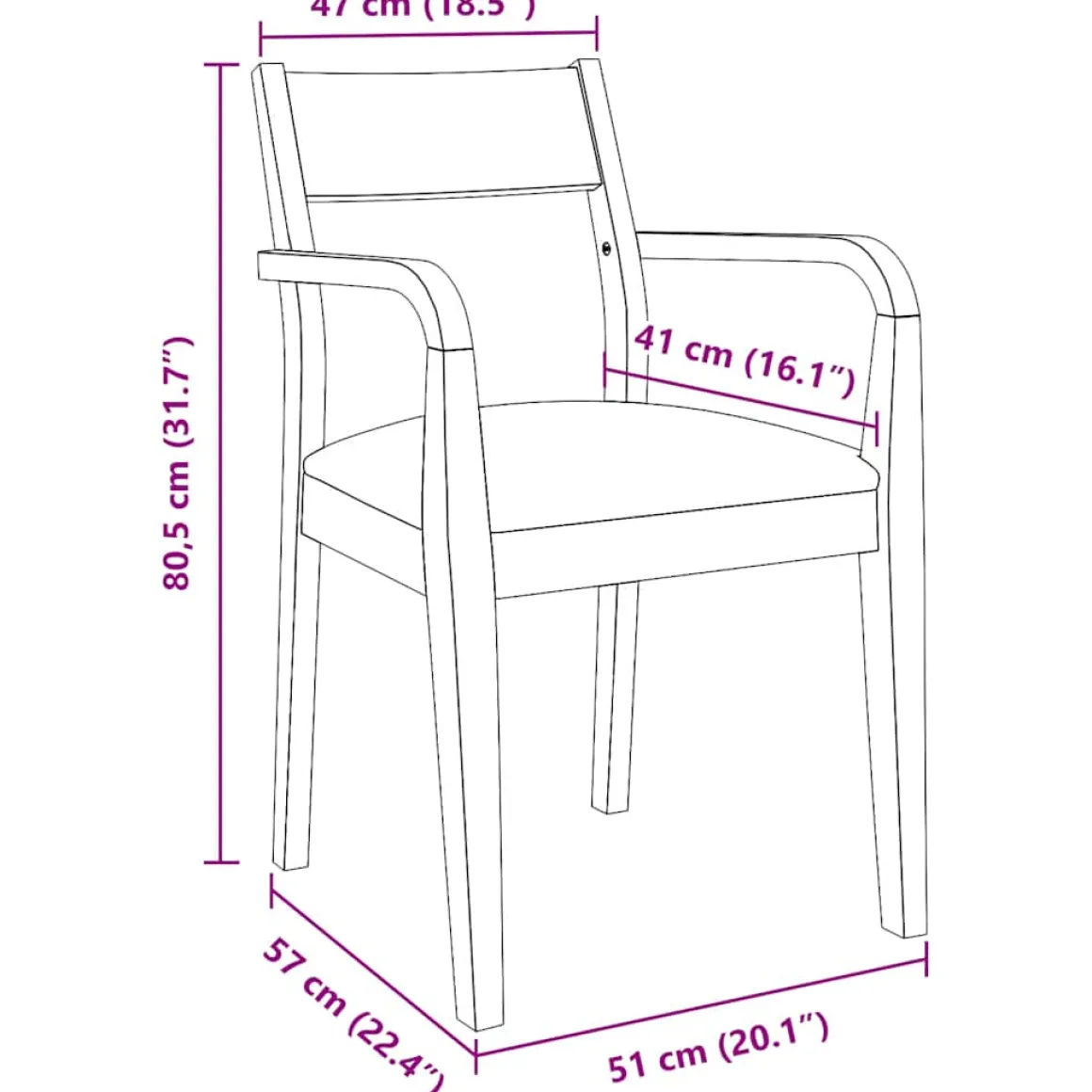 Pack de 2 sillas de comedor Arthur reposabrazos + asiento acolchado