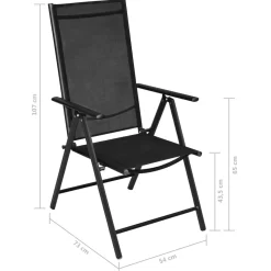 Pack de 4 sillas de jardín Julieta 7 posiciones negro 107x54x73 cm