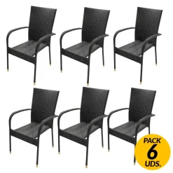 Pack de 6 sillas de terraza ratán antracita 94x48x64 cm