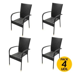 Pack de 4 sillas de terraza ratán antracita 94x48x64 cm