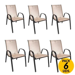 Pack de 6 sillas de terraza tela marrón/beige 90x54x68 cm