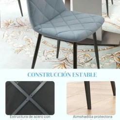 Pack de 4 sillas Egipto Homcom tapizadas terciopelo 87x45x54 cm