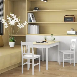 Pack de 2 sillas Lanzarote Homcom madera de pino blanco 85,5x41x46,5 cm