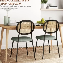 Pack de 2 sillas Platy Homcom respaldo ratán verde oscuro/negro 87x44x54 cm