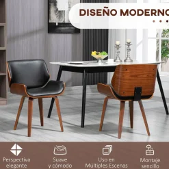 Pack de 2 sillas Yuki Homcom respaldo curvado negro 81x53x54 cm