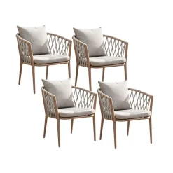 Pack de 4 sillones de exterior Rodas respaldo trenzado y cojines