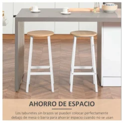 Pack de 2 taburetes altos de cocina Homcom blanco/natural 65x32,5x32,5 cm