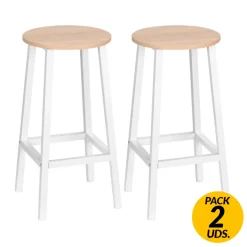 Pack de 2 taburetes altos de cocina Homcom blanco/natural 65x32,5x32,5 cm