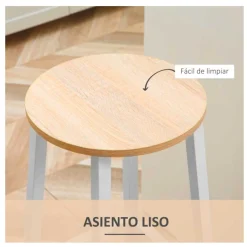 Pack de 2 taburetes altos de cocina Homcom blanco/natural 65x32,5x32,5 cm