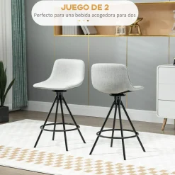 Pack de 2 taburetes altos Zenica Homcom giratorios gris claro 90x41,5x47,5 cm