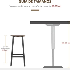 Pack de 2 taburetes altos Homcom Tauro patas de acero marrón 65x32,5x32,5 cm