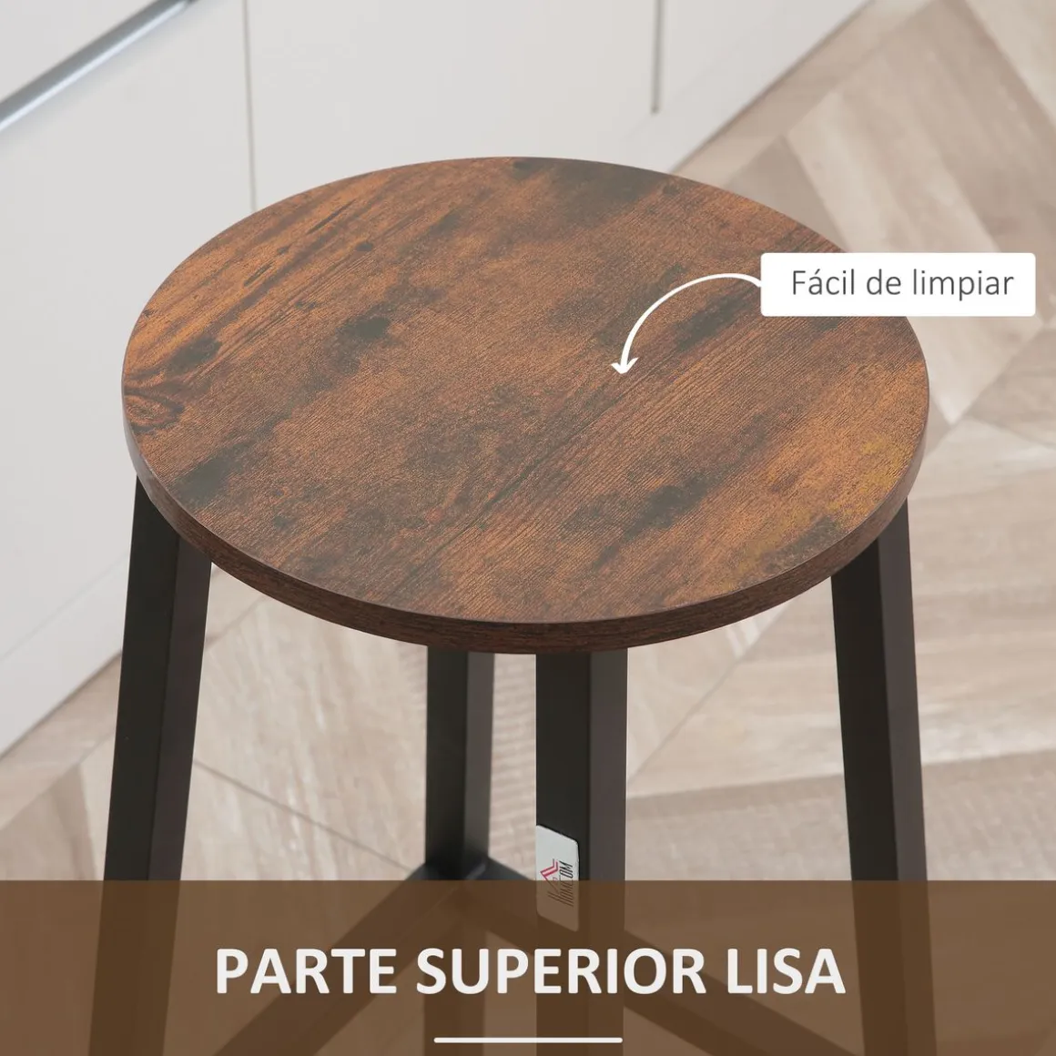 Pack de 2 taburetes altos Homcom Tauro patas de acero marrón 65x32,5x32,5 cm