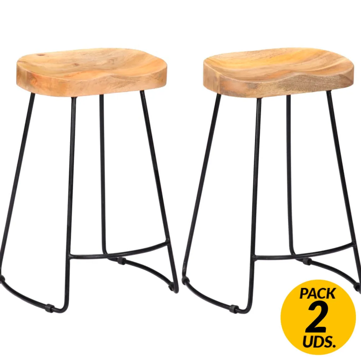 Pack de 2 taburetes de cocina Gavin madera natural/negro 62x45x40 cm