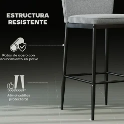 Pack de 2 taburetes Medellín Homcom asiento acolchado gris