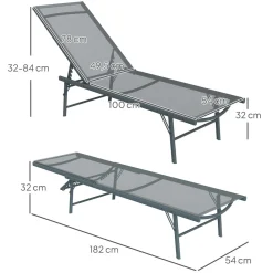 Pack de 2 tumbonas Haima Outsunny respaldo reclinable 5 posiciones 84x182x54 cm