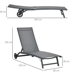 Pack de 2 tumbonas Lucas Outsunny reclinables con ruedas 102x165x66 cm