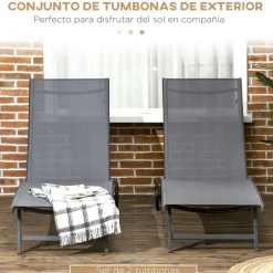 Pack de 2 tumbonas Lucas Outsunny reclinables con ruedas 102x165x66 cm