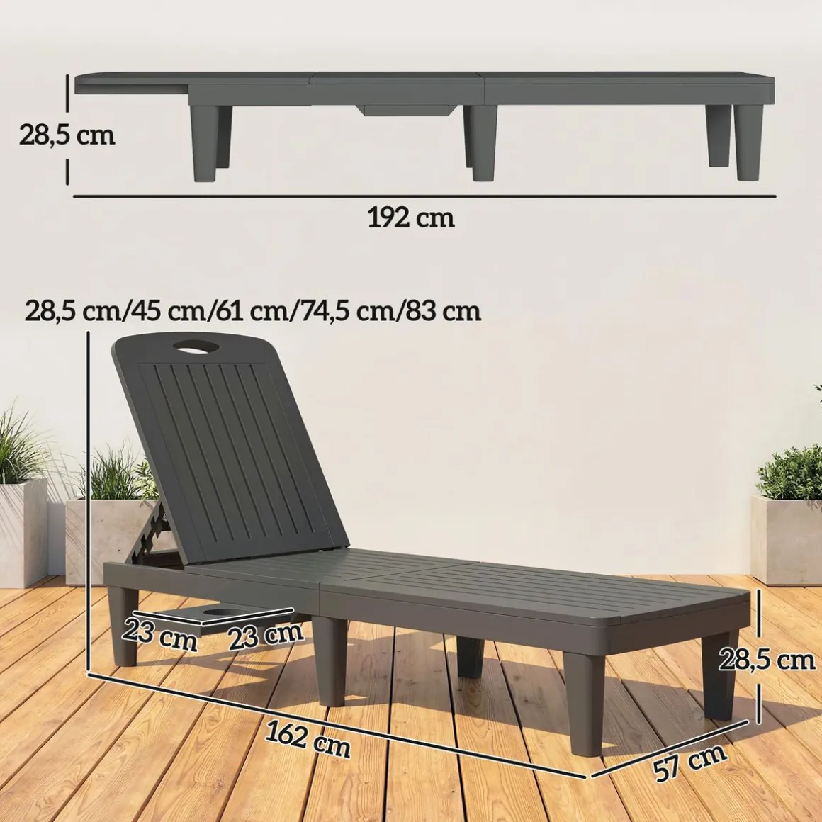 Pack de 2 tumbonas Mhia Outsunny respaldo reclinable gris 83x162x57 cm