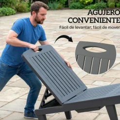 Pack de 2 tumbonas Mhia Outsunny respaldo reclinable gris 83x162x57 cm