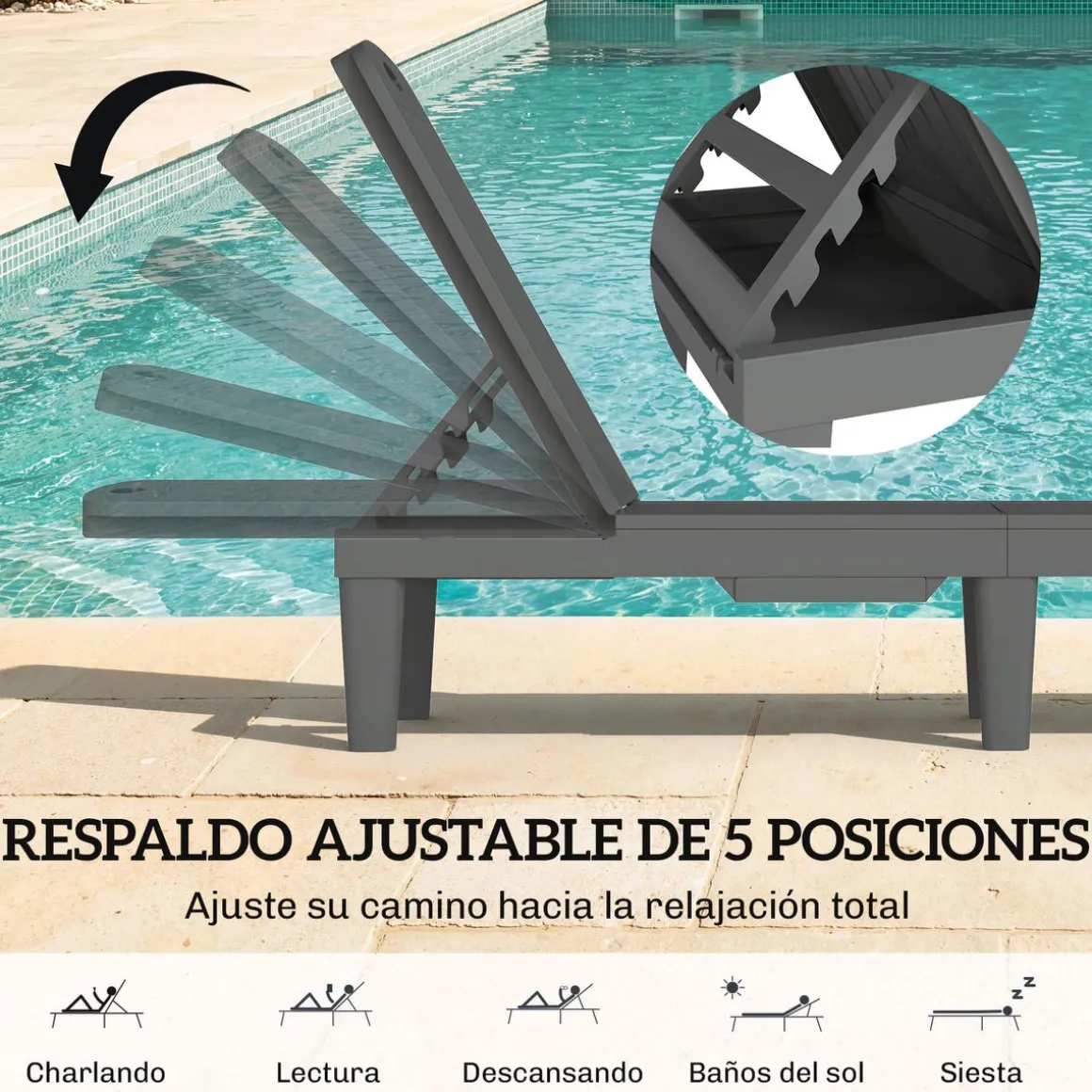 Pack de 2 tumbonas Mhia Outsunny respaldo reclinable gris 83x162x57 cm