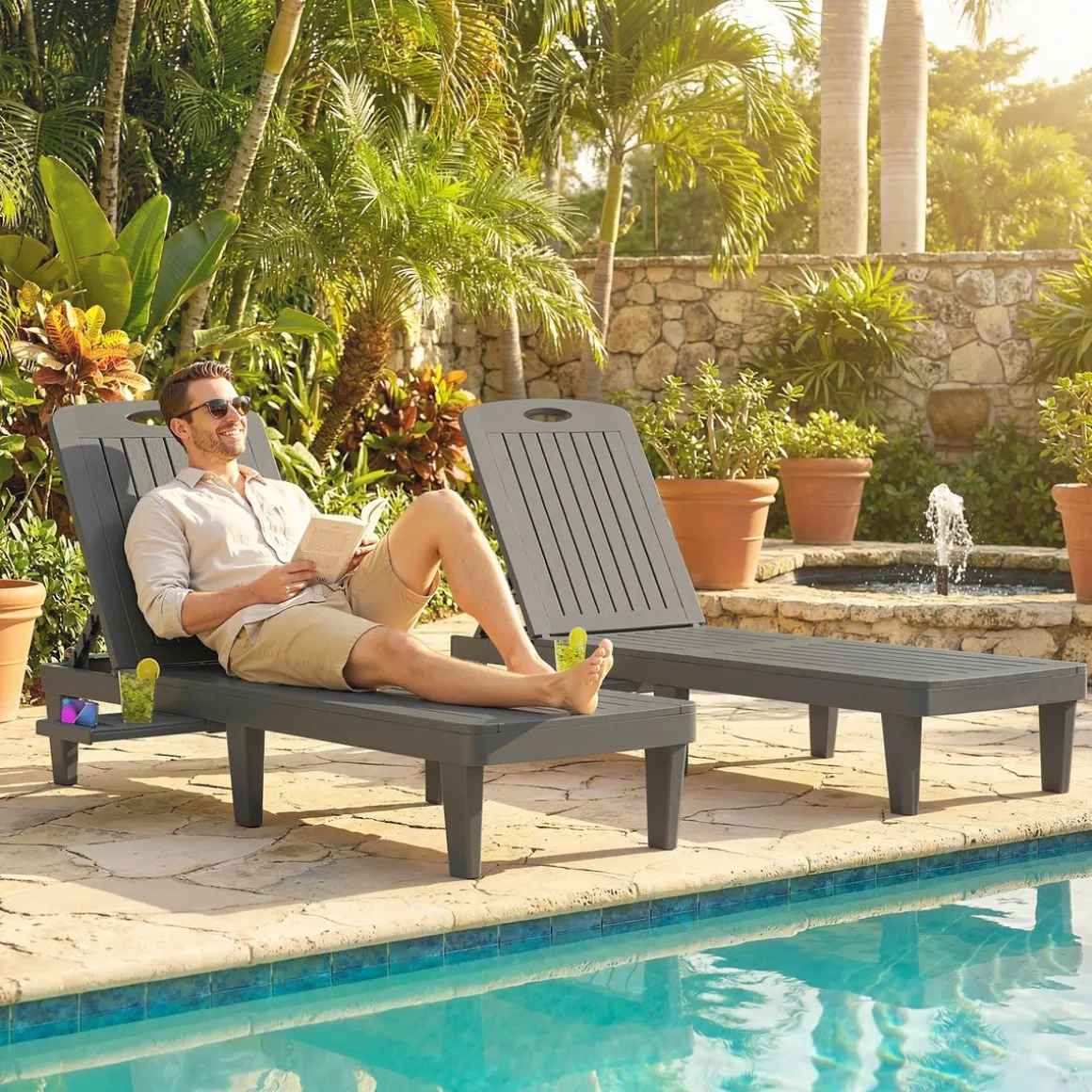 Pack de 2 tumbonas Mhia Outsunny respaldo reclinable gris 83x162x57 cm