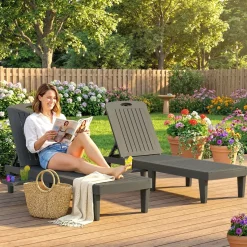 Pack de 2 tumbonas Mhia Outsunny respaldo reclinable gris 83x162x57 cm