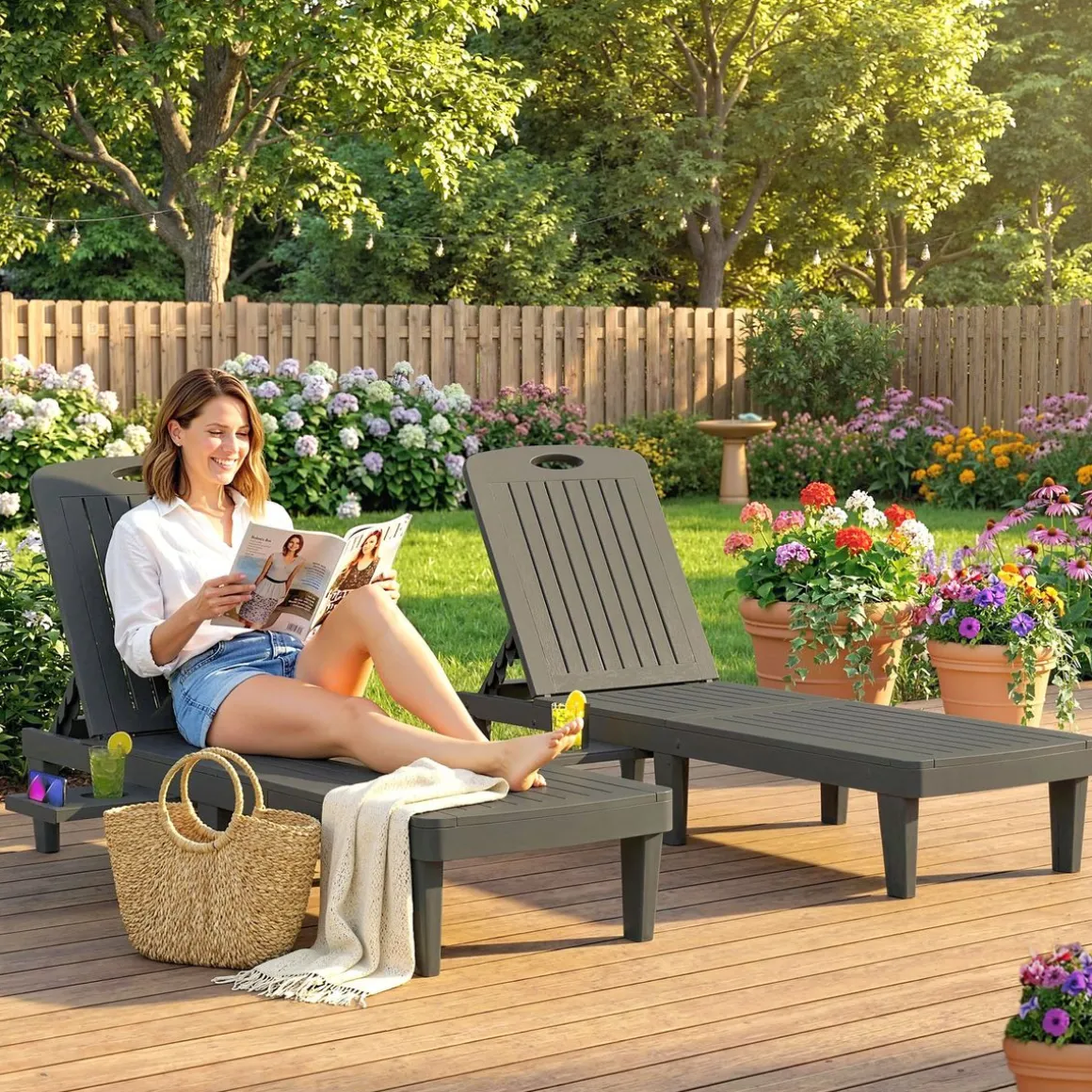 Pack de 2 tumbonas Mhia Outsunny respaldo reclinable gris 83x162x57 cm