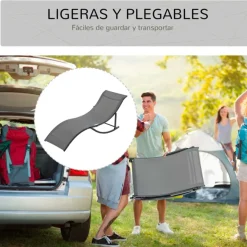 Pack de 2 tumbonas Outsunny plegables forma de S ergonómicas gris 63x61x165 cm