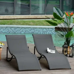 Pack de 2 tumbonas Outsunny plegables forma de S ergonómicas gris 63x61x165 cm