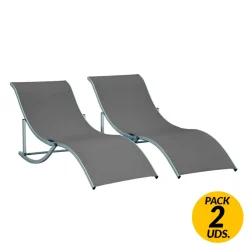 Pack de 2 tumbonas Outsunny plegables forma de S ergonómicas gris 63x61x165 cm