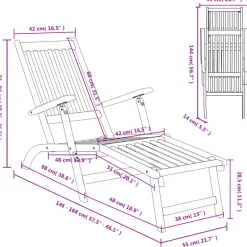 Pack de 2 tumbonas Paris con reposapiés madera acacia 72x168x55 cm
