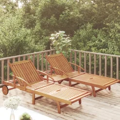 Pack de 2 tumbonas Reliax con mesita auxiliar madera de acacia