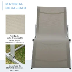 Pack de 2 tumbonas Talasia Outsunny plegables gris 63x165x61 cm