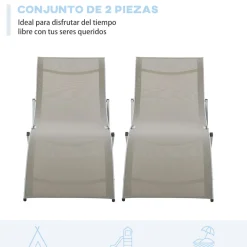 Pack de 2 tumbonas Talasia Outsunny plegables gris 63x165x61 cm